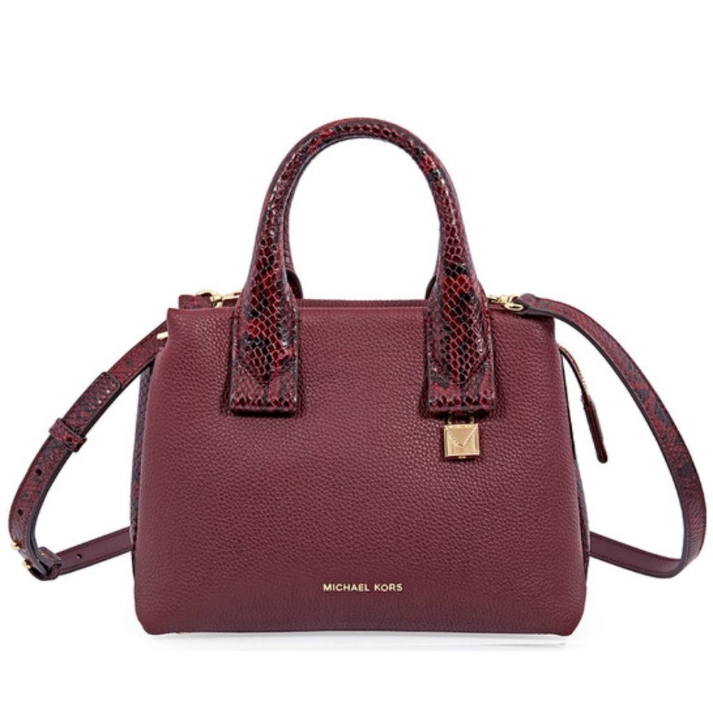 NWT Michael Kors Rollins Small Snake-Embossed Leather Satchel - Oxblood